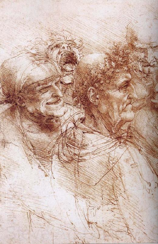 LEONARDO da Vinci Funf studies of grotesque faces Norge oil painting art